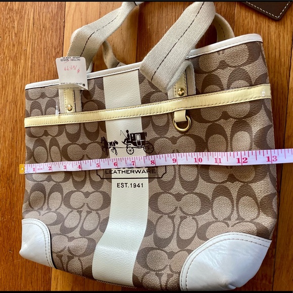 NWT Coach Heritage Stripe small tote white, brown and yellow - Picture 14 of 16